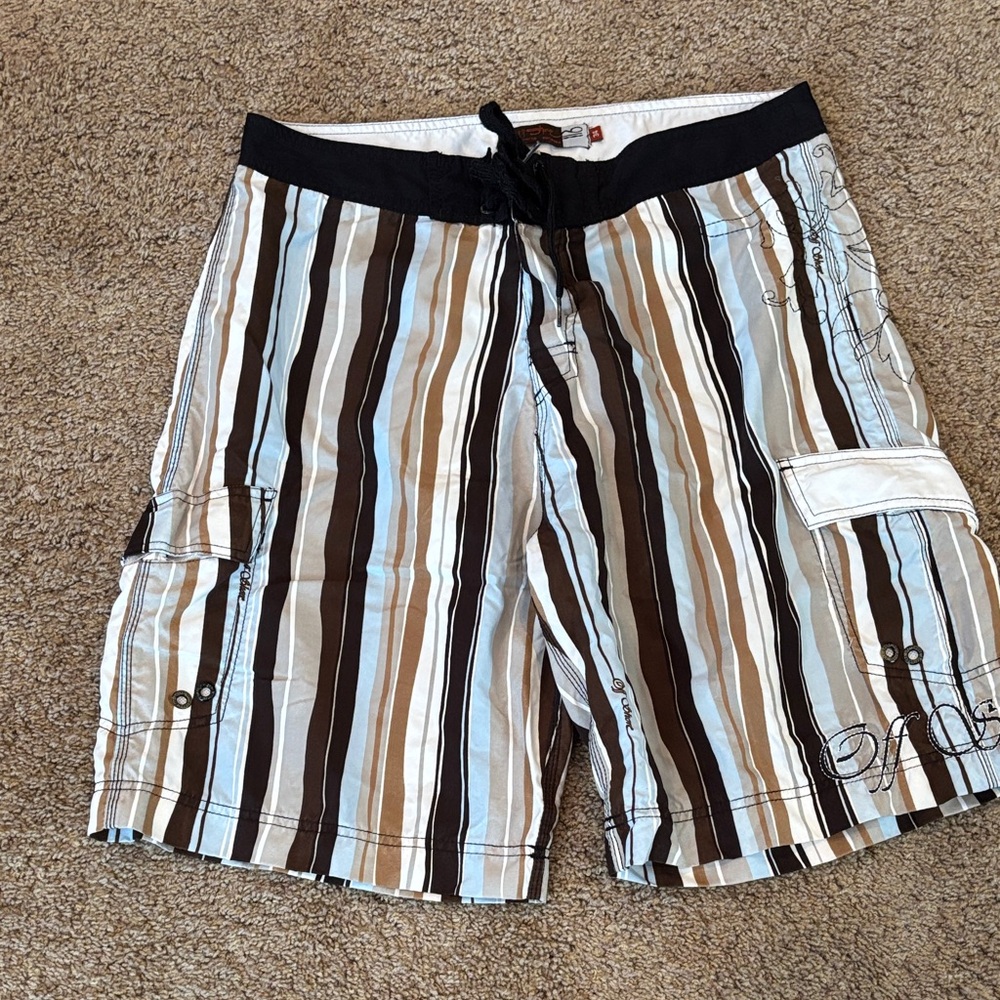 Stylish Men's Striped Board Shorts - Black, Brown, White